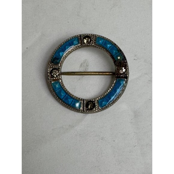 Vintage Sterling Blue Guilloche Round Pin - Picture 3 of 11